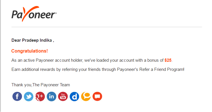 free 25 $ payoneer Sri Lanka